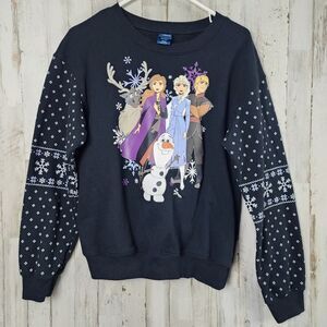 Disney Frozen Graphic Light Up Long Sleeve Pullover Sweater Black Size Small